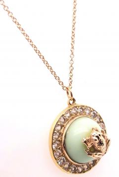 Gold Necklace Diamond Encrusted Pendant Center Stone with Gold Frog 18KT - 2737552