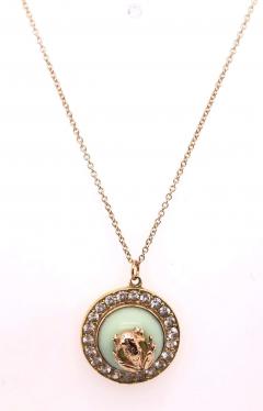 Gold Necklace Diamond Encrusted Pendant Center Stone with Gold Frog 18KT - 2737553