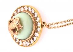 Gold Necklace Diamond Encrusted Pendant Center Stone with Gold Frog 18KT - 2737554