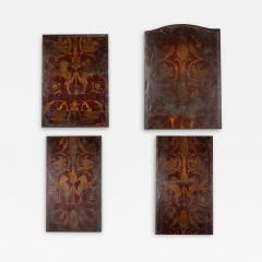 Gold Painted Leather Panel Quartet English Circa 1880 - 3490354