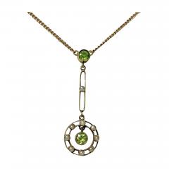 Gold Peridot and Pearl Pendant Necklace American C 1910 - 1636420