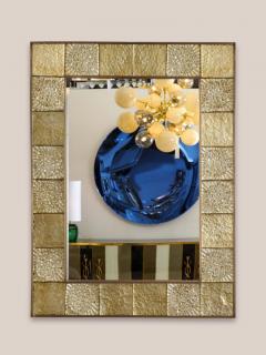 Gold Sculptural Murano Glass and Brass Rectangular Mirror Pair Available Italy - 1998515