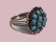 Gold Turquoise Cluster Ring Butter Cup Design C 1960 - 474152