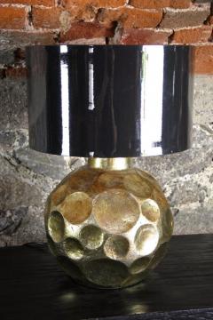 Golden Glazed Ceramic Table Lamp With Dark Grey Shade Contemporary Style - 4235133