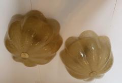 Golden Murano Glass Floral Flush Lamps 1980s - 4484413