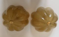 Golden Murano Glass Floral Flush Lamps 1980s - 4484415