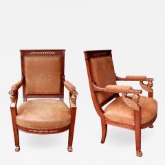 Good Pair of French Empire Fruitwood and Parcel Gilt Armchairs - 1090933