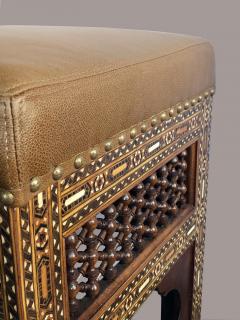 Good Pair of Moroccan Carved and Inlaid Square Upholstered Stools - 1647110