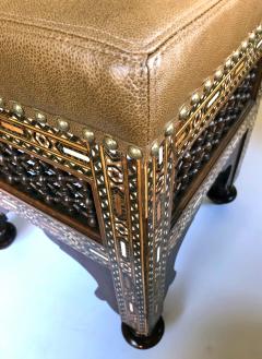 Good Pair of Moroccan Carved and Inlaid Square Upholstered Stools - 1647111