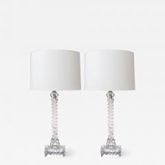 Good Quality Pair of American Lamps of Solid Spiraling Clear Glass - 1182504