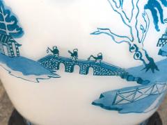 Good Quality Pair of French 1950s Blue White Cased Glass Ginger Jar Lamps - 3231081