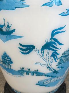 Good Quality Pair of French 1950s Blue White Cased Glass Ginger Jar Lamps - 3231082