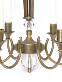 Good quality French mid century brass 6 arm chandelier fitted with glass orbs - 836993