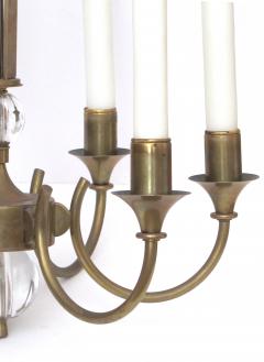Good quality French mid century brass 6 arm chandelier fitted with glass orbs - 836999