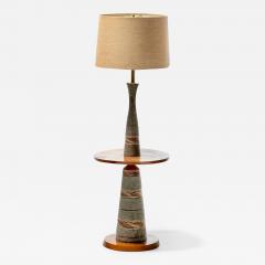 Gordon Jane Martz Gordon Jane Martz Glazed Brown Gray Ceramic Walnut Floor Lamp circa 1955 - 2636863