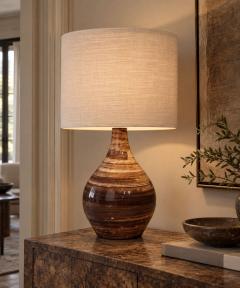 Gordon Jane Martz Large Table Lamp Brown Glazed Ceramic USA 1960s - 4803063