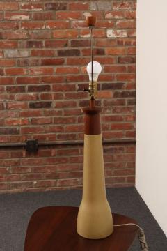 Gordon Jane Martz Vintage Gordon and Jane Martz Ochre Stoneware and Walnut Table Lamp with Finial - 4794752