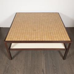 Gordon Martz Mid Century Modern Tile Lacquered Linen Hand Rubbed Walnut Cocktail Table - 1507734