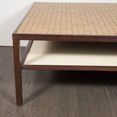 Gordon Martz Mid Century Modern Tile Lacquered Linen Hand Rubbed Walnut Cocktail Table - 1507735