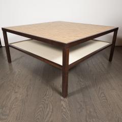 Gordon Martz Mid Century Modern Tile Lacquered Linen Hand Rubbed Walnut Cocktail Table - 1507749