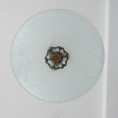 Gorgeous Art Deco Pendant in Brass and Blue Frosted Glass Swedish Grace 1930s - 4305090