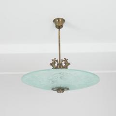 Gorgeous Art Deco Pendant in Brass and Blue Frosted Glass Swedish Grace 1930s - 4305092