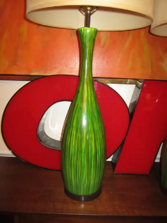 Gorgeous Extra Tall Green Drip Glazed Lamp Mid century Danish - 3068975