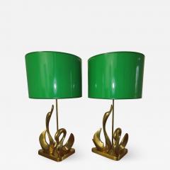 Gorgeous Pair Solid Brass Mid Century Modern Stylized Swan Lamps - 1380077