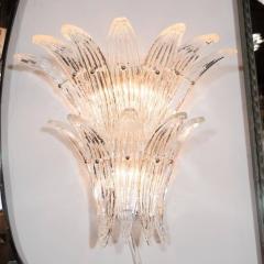 Gorgeous Pair of Mid Century Two Tier Palma Sconces in Clear Murano Glass - 2660403