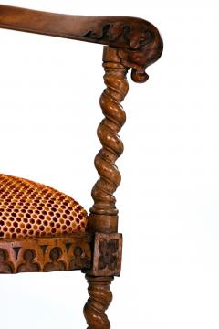 Gothic Revival Yew Tub Chair with Barley Twist Supports circa 1880 - 4645954