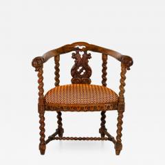 Gothic Revival Yew Tub Chair with Barley Twist Supports circa 1880 - 4648119