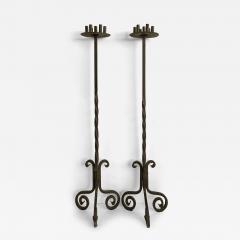 Gothic Wrought Iron Candelabras For Seven Candles Twisted Stems Tripod Bases - 4508243