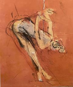 Gouache charcoal and pastel on paper mid century drawing of a ballerina - 2398570
