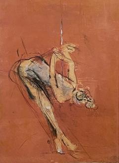 Gouache charcoal and pastel on paper mid century drawing of a ballerina - 2400228