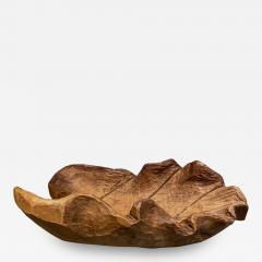 Graceful Organic Modern Wood Bowl Large Leaf Free Form Texture 1980s - 2109750