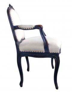 Graceful pair of French rococo blue gray painted armchairs with rocaille carving - 791529