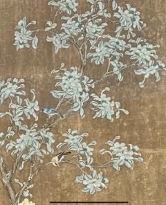 Gracie Chinoiserie Hand Painted Gracie Wallpaper Aviary Panel in Silvered - 3909593