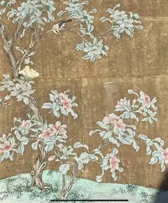 Gracie Chinoiserie Hand Painted Gracie Wallpaper Aviary Panel in Silvered - 3909594