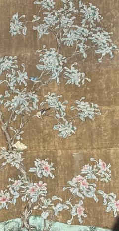 Gracie Chinoiserie Hand Painted Gracie Wallpaper Aviary Panel in Silvered - 3909595