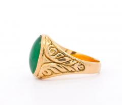 Grade A Jadeite Jade in 22K Carved Gold Solitaire Bezel Set Unisex Ring - 3509945