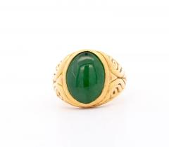 Grade A Jadeite Jade in 22K Carved Gold Solitaire Bezel Set Unisex Ring - 3509947
