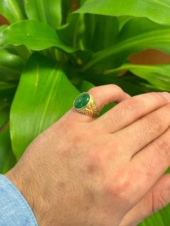 Grade A Jadeite Jade in 22K Carved Gold Solitaire Bezel Set Unisex Ring - 3509955