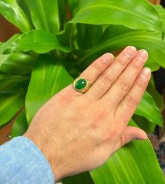 Grade A Jadeite Jade in 22K Carved Gold Solitaire Bezel Set Unisex Ring - 3509961