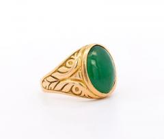 Grade A Jadeite Jade in 22K Carved Gold Solitaire Bezel Set Unisex Ring - 3510048