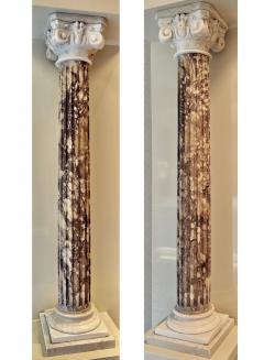 Grand Pair of Italian Carved Marble Columns Breccia Violetta and Carrara - 4595087