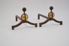 Grand Pair of Wrought Iron Andirons France ca 1950 - 4498496