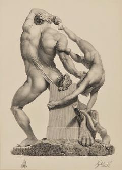 Grand Tour Engraving of Statue of Hercules and Lichas circa 1890 - 3666678