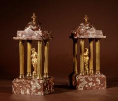 Grand Tour Style Very Decorative French Gilded Brass And Marble Clock Garniture - 3328204