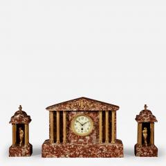 Grand Tour Style Very Decorative French Gilded Brass And Marble Clock Garniture - 3333541