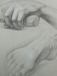 Graphite on paper two artist studies of hands and extended foot - 2127159